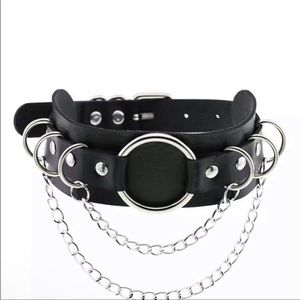 NEW Black Leather Choker Necklace Silver Hardware Buckle Closure Jewelry